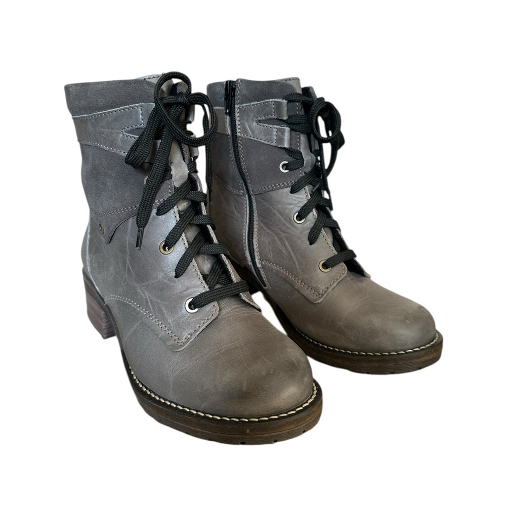 Dromedaris Kara Slate Gray Leather Lace-Up Ankle Boots Round Toe Size 38/8 EUC